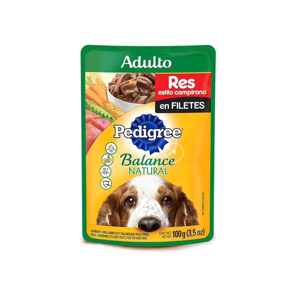 Comida para perros adulto sabor res en estilo compirano en filetes Pedigree (100 g / 3.5 oz) - Miniatura 3