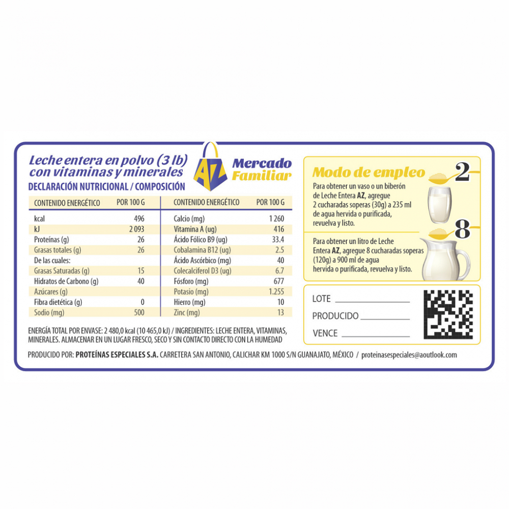 Leche entera AZ Mercado-Familiar (1.36 kg / 3 lb) - Miniatura 3