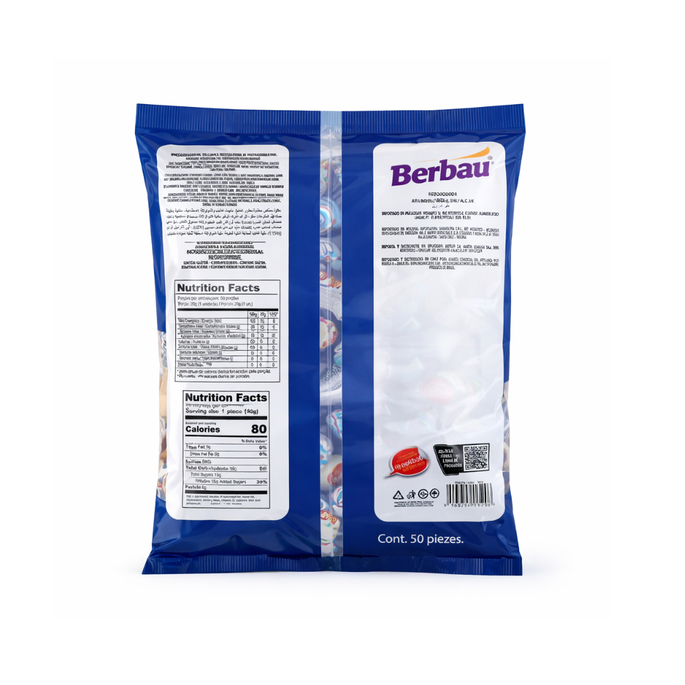 Chupa chupas Megalito sabor Cookies & Cream Chocolate Berbau (900 g / 1.98 lb) - Miniatura 2