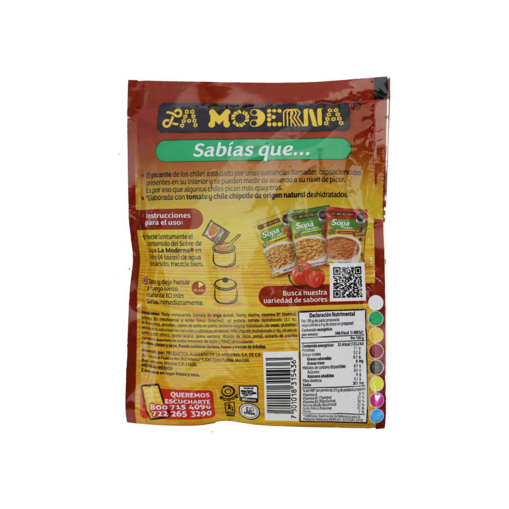 Sopa de pasta con tomate y chile chipotle La Moderna (100 g / 3.52 oz) - Miniatura 4