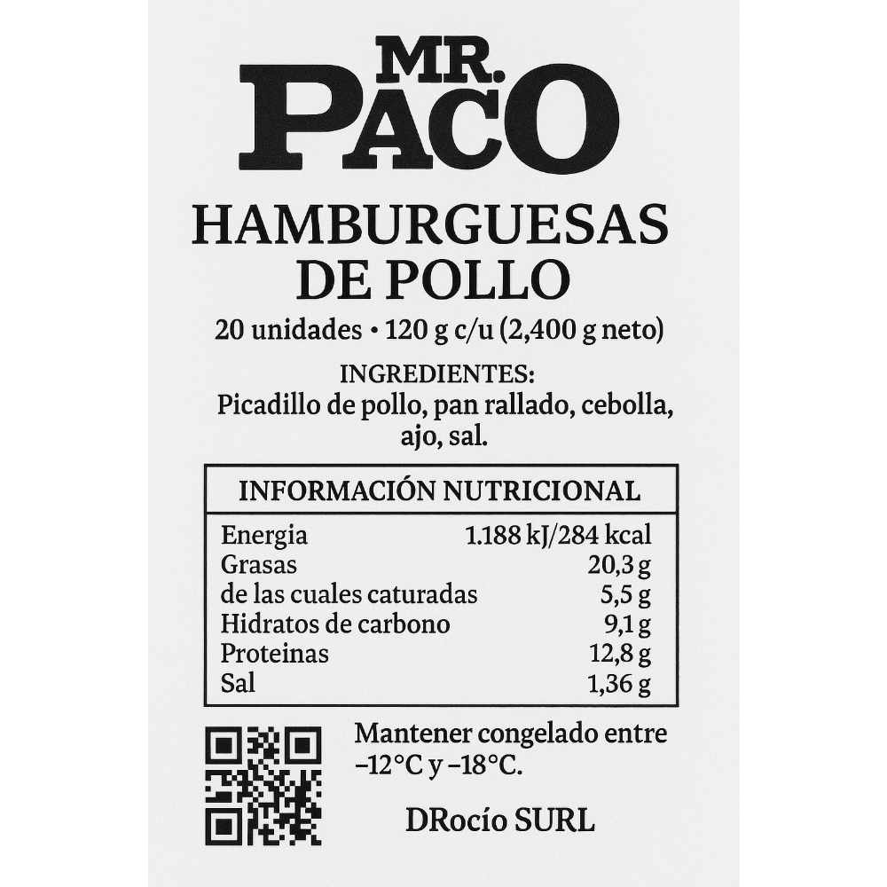 Hamburguesas de pollo Mr. Paco (20 x 120 g / 4.23 oz) - Miniatura 3