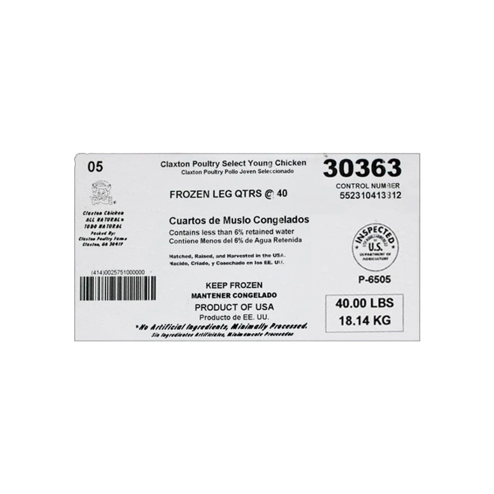 Cuartos traseros de pollo Claxton Poultry (18.1 kg / 40 lb) - Miniatura 4