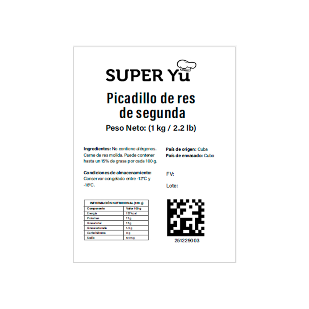 Picadillo de res de segunda Super Yu (1 kg / 2.2 lb) - Miniatura 3