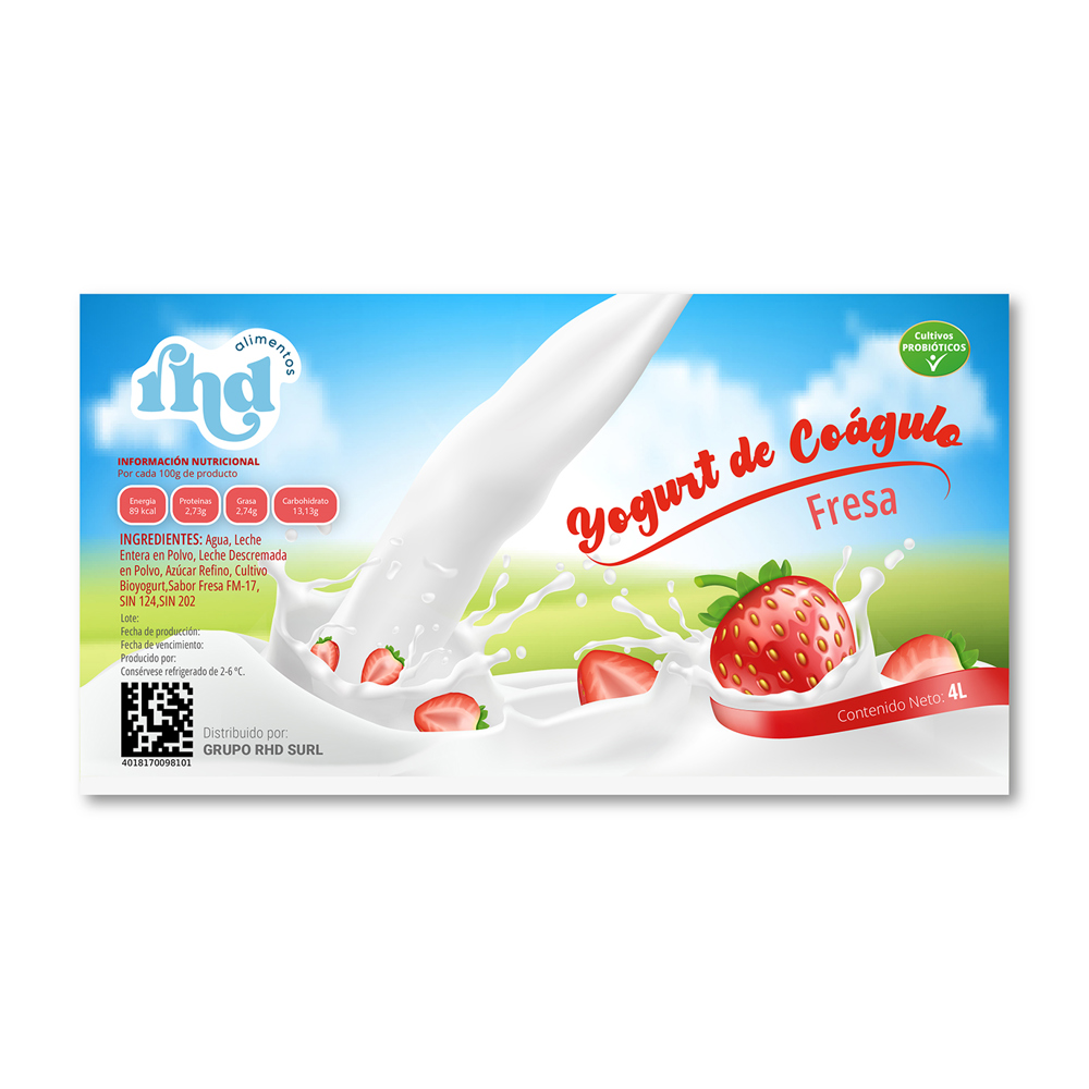 Yogurt probiótico de coágulo sabor fresa RHD (4 L) - Miniatura 3