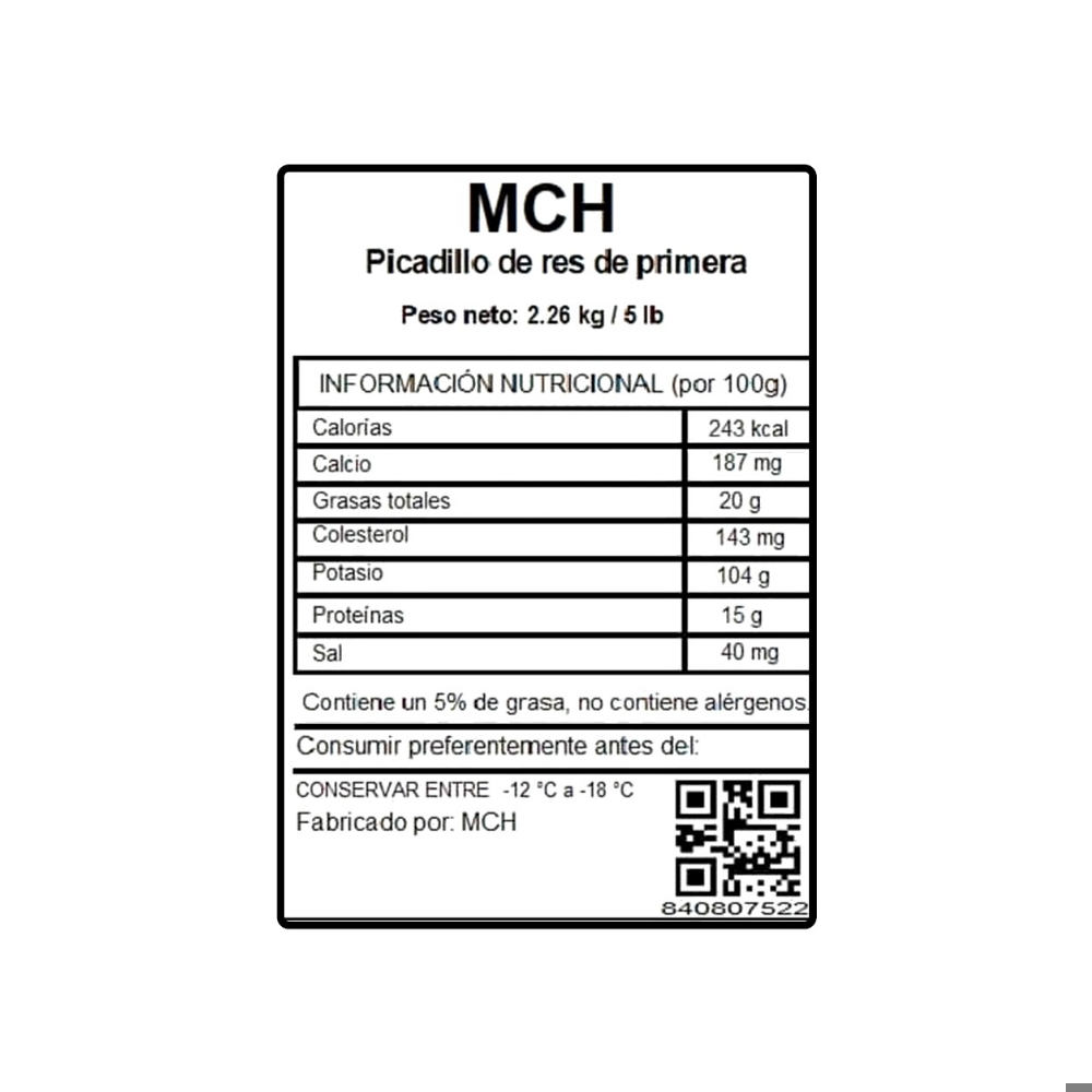 Picadillo de res de primera 5 % de grasa MCH (2.26 kg / 5 lb) - Miniatura 3