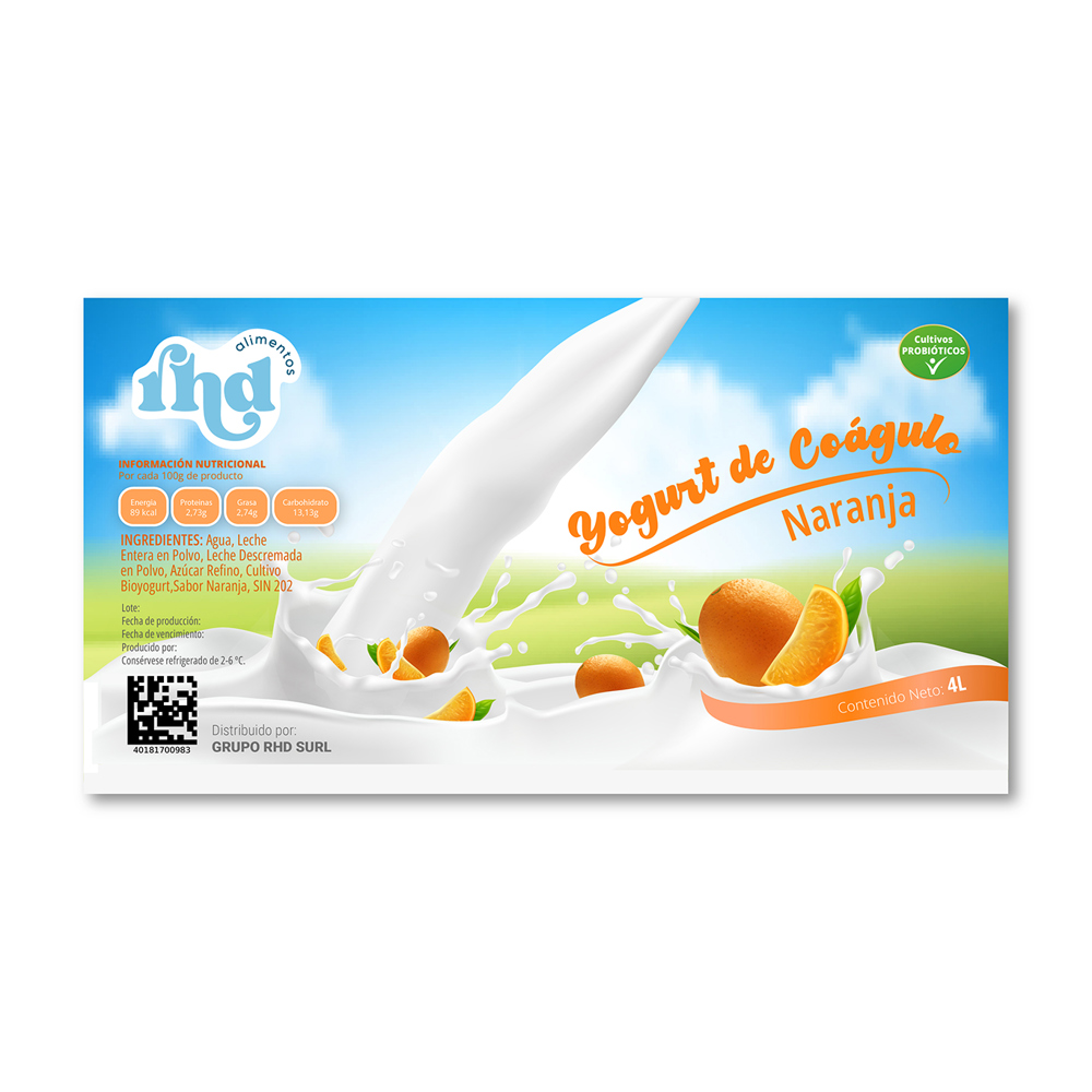 Yogurt probiótico de coágulo sabor naranja RHD (4 L) - Miniatura 3