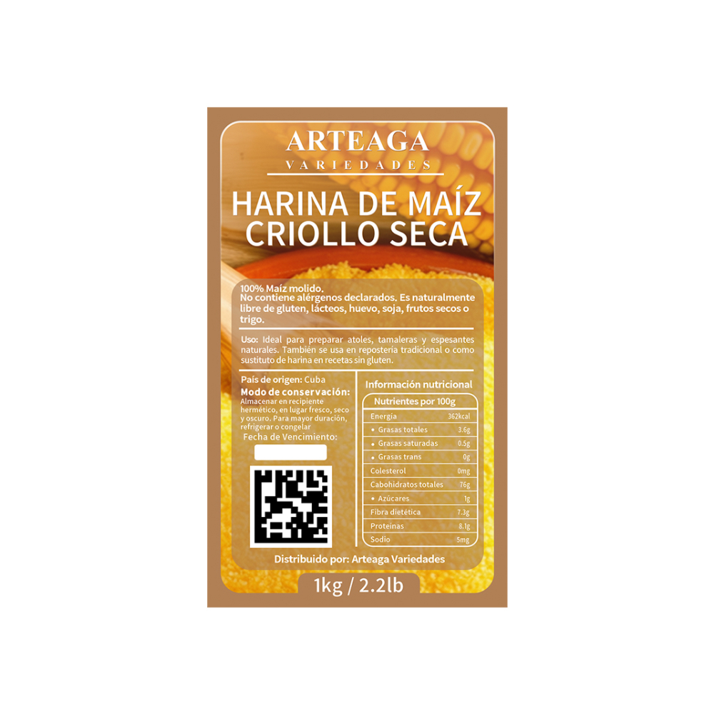 Harina de maíz criollo seca Arteaga Variedades (1 kg / 2.2 lb) - Miniatura 2