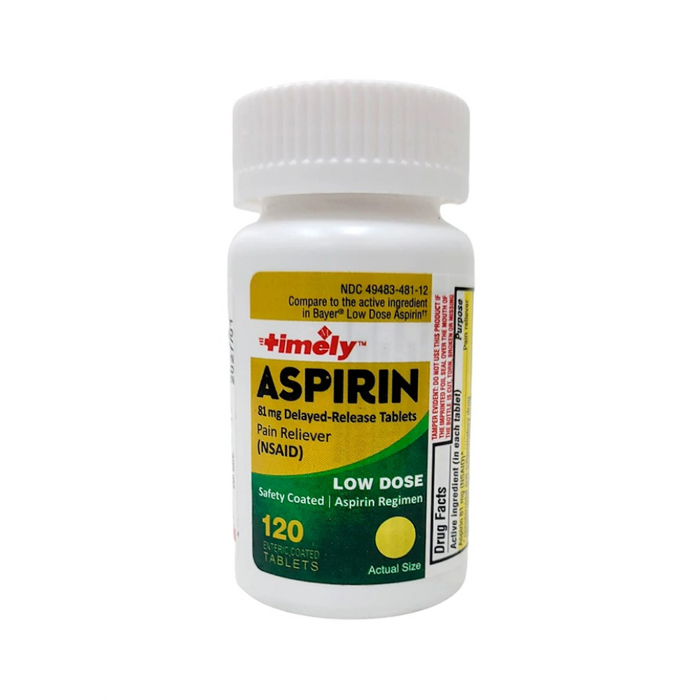 Aspirina. Ácido acetilsalicílico de liberación prolongada 81 mg Timely (120 tabletas) - Miniatura 4