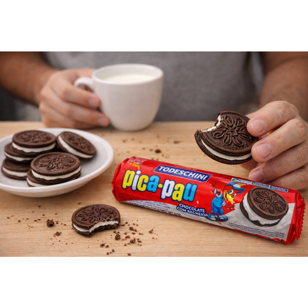 Galletas de chocolate con relleno sabor a vainilla pica pau Todeschini (115 g / 4 oz) - Miniatura 4