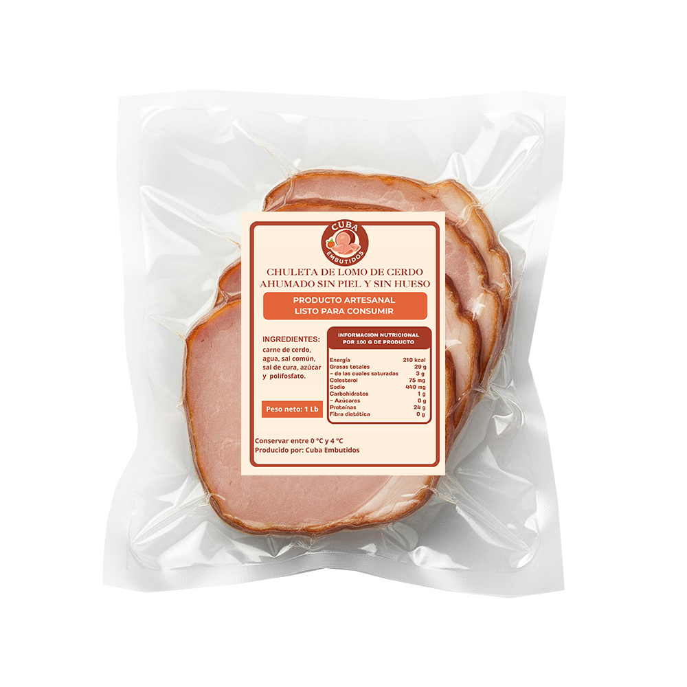 Chuletas de lomo de cerdo ahumado sin y sin hueso Cuba Embutidos (454 g / 1 lb) - Miniatura 4