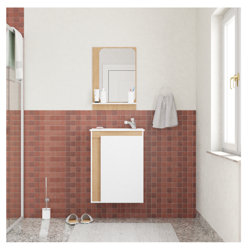 Mueble de baño jequitiba y blanco en madera Cozimax Begonia - Miniatura 2