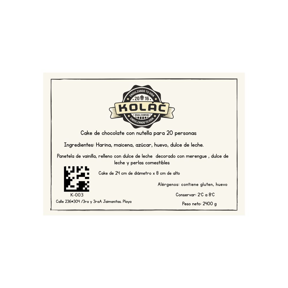 Cake de chocolate con nutella Kolac (20 comensales) - Miniatura 4