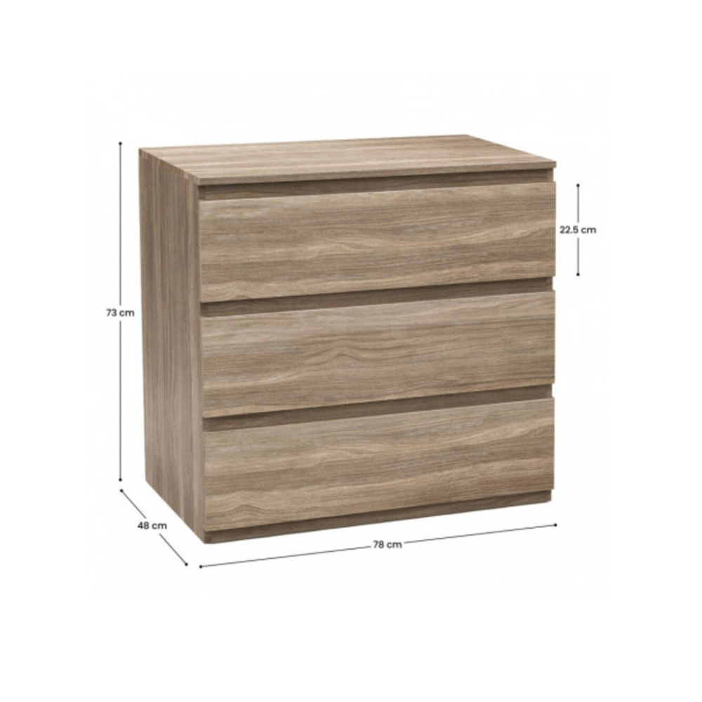 Comoda de 3 cajones 78 cm x 48 cm x 73 cm color efecto madera 7House - Miniatura 2