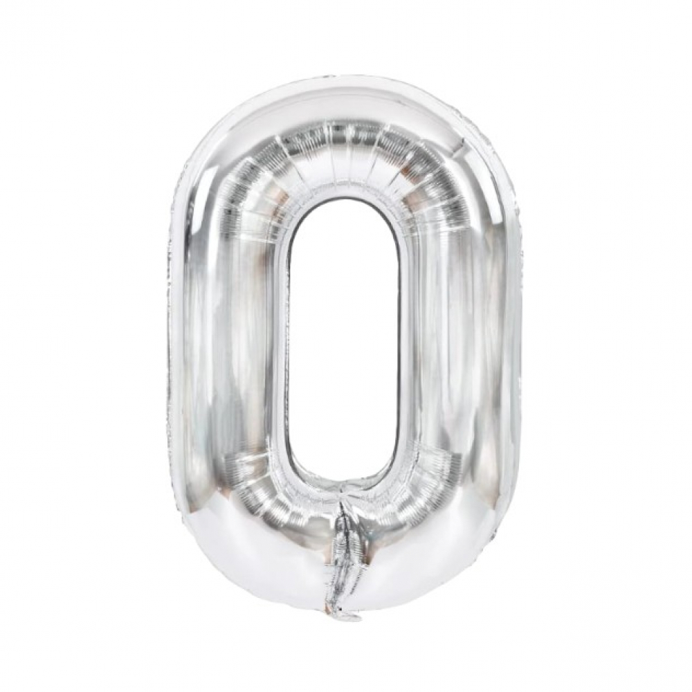 Globo plateado Número 0 Ballon (32 pulgadas) - Miniatura 2