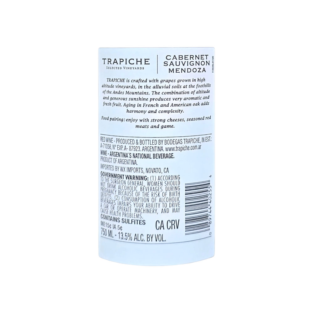 Vino tinto Oak Cask Cabernet Sauvignon Trapiche (750 ml) - Miniatura 3
