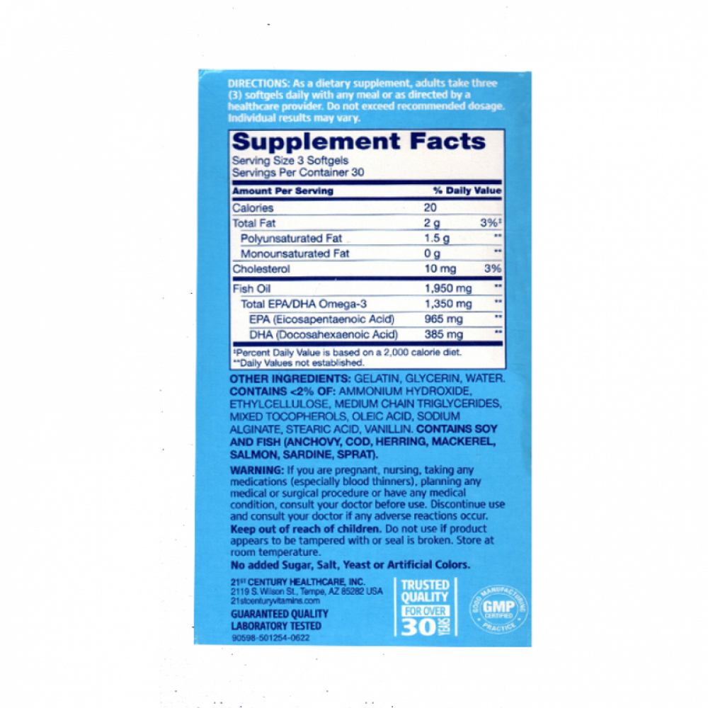 Aceite de pescado salvaje de alaska, mega omega 3 21st Century (90 cápsulas blandas) - Miniatura 3