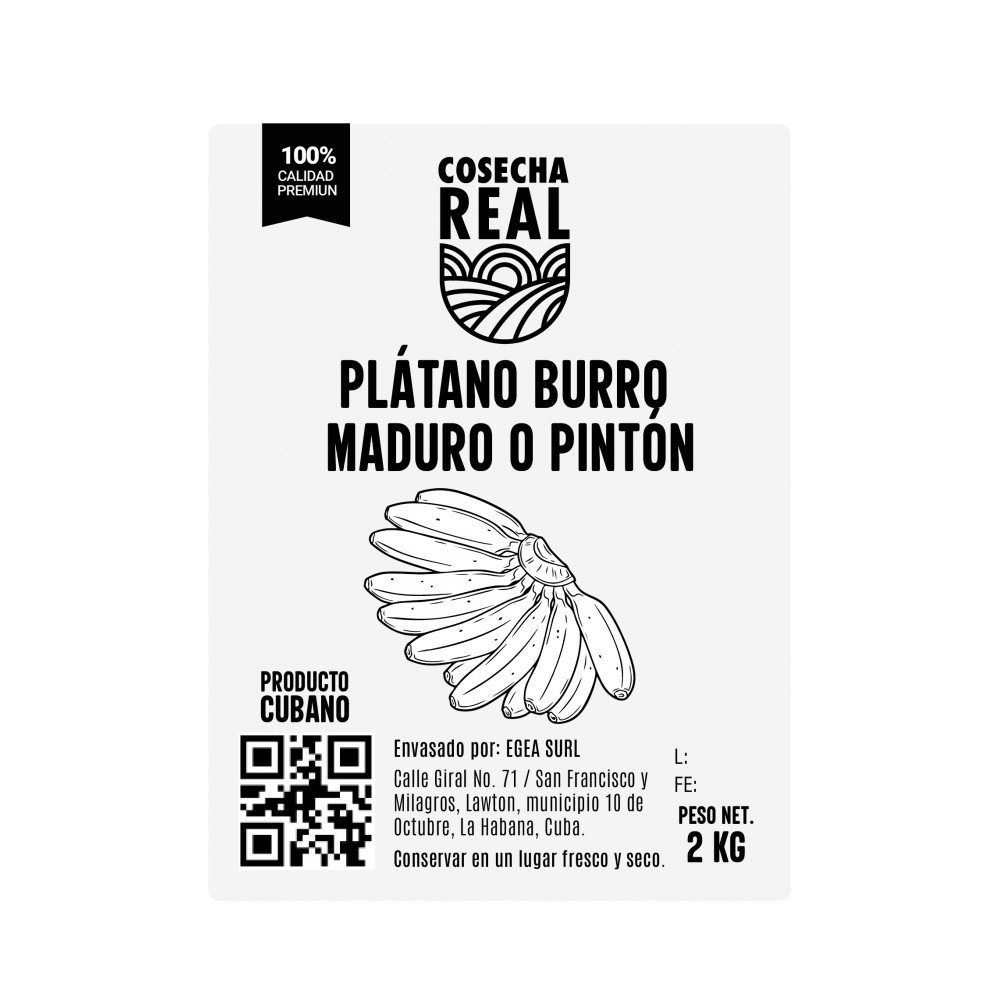 Plátano burro maduro o pintón Cosecha Real (2 kg / 4.4 lb) - Miniatura 3