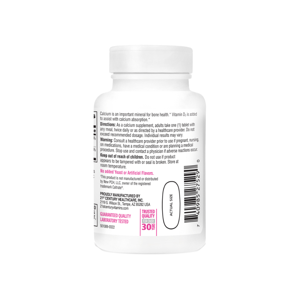 Suplemento de Calcio 600 mg + Vitamina D3 20 mcg 21st Century (75 tabletas) - Miniatura 3