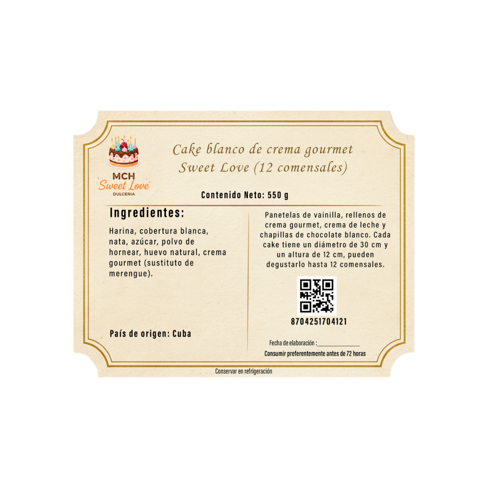 Cake blanco de crema gourmet Sweet Love MCH Panadería (12 comensales) - Miniatura 3