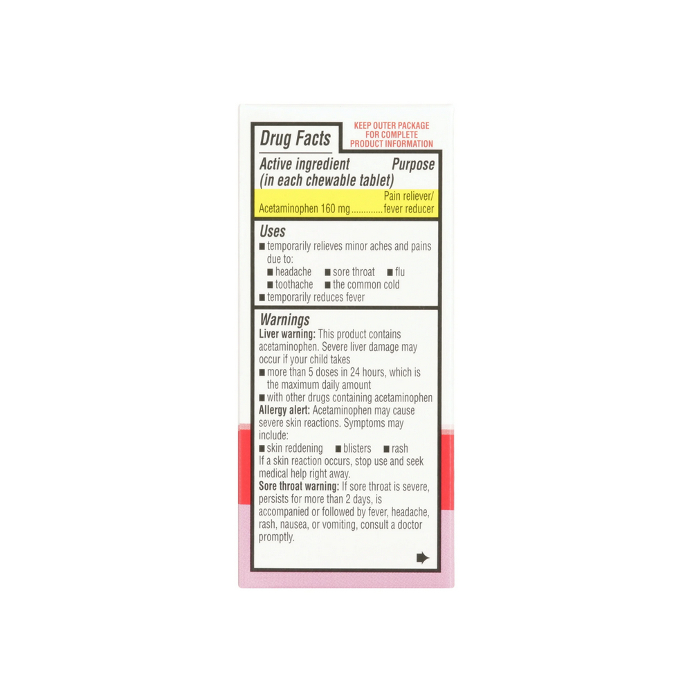Tabletas masticables de acetaminofén para niños, sabor a chicle Equate, 160 mg (24 tabletas) - Miniatura 2