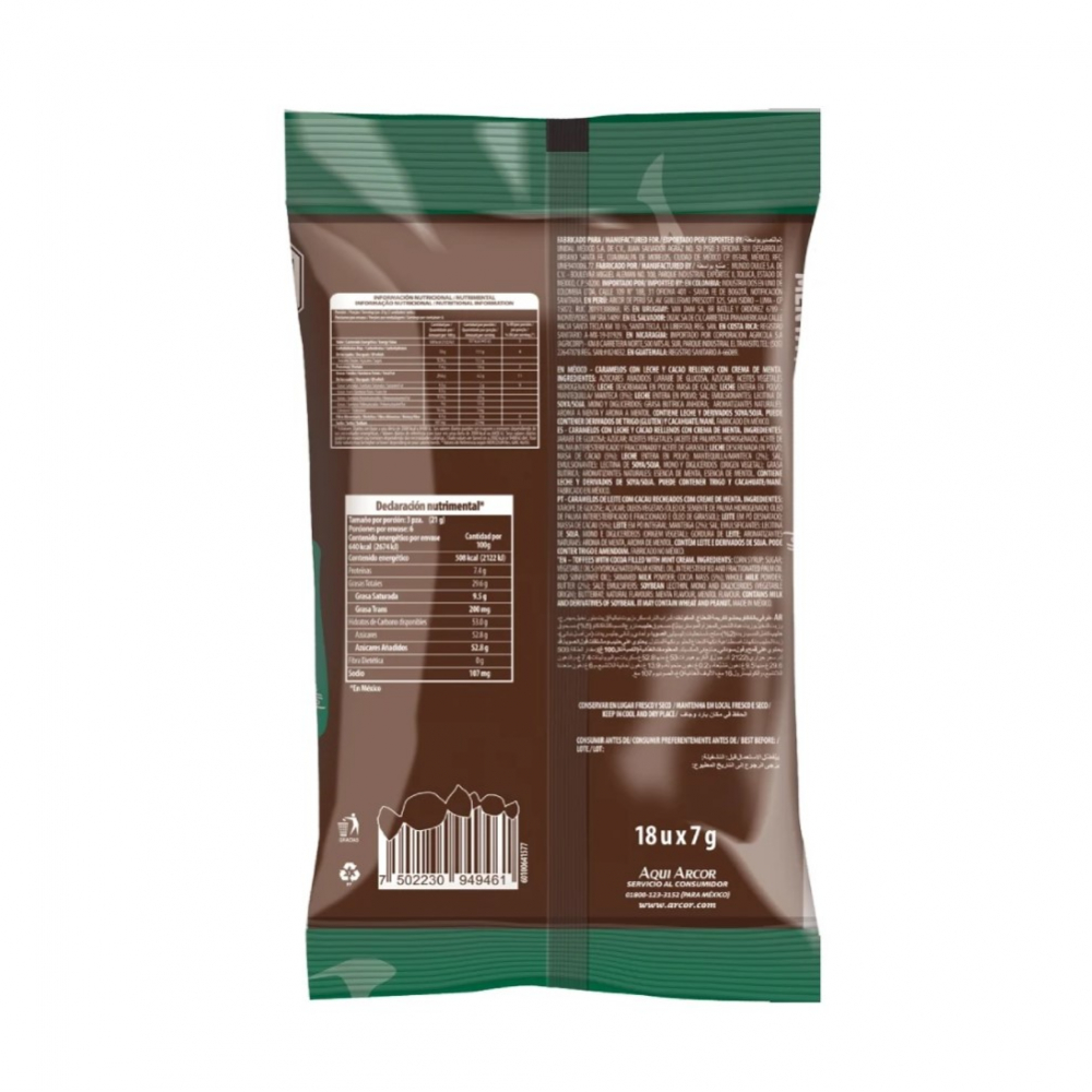 Caramelos con leche y cacao rellenos con crema de menta Arcor (126 g / 4.4 oz) - Miniatura 2
