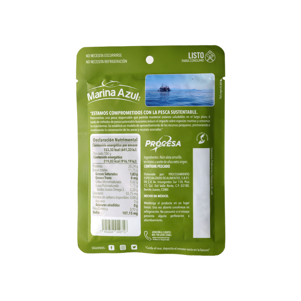 Atún en trozos de aceite de oliva extra virgen Marina Azul (74 g / 2.61 oz) - Miniatura 3