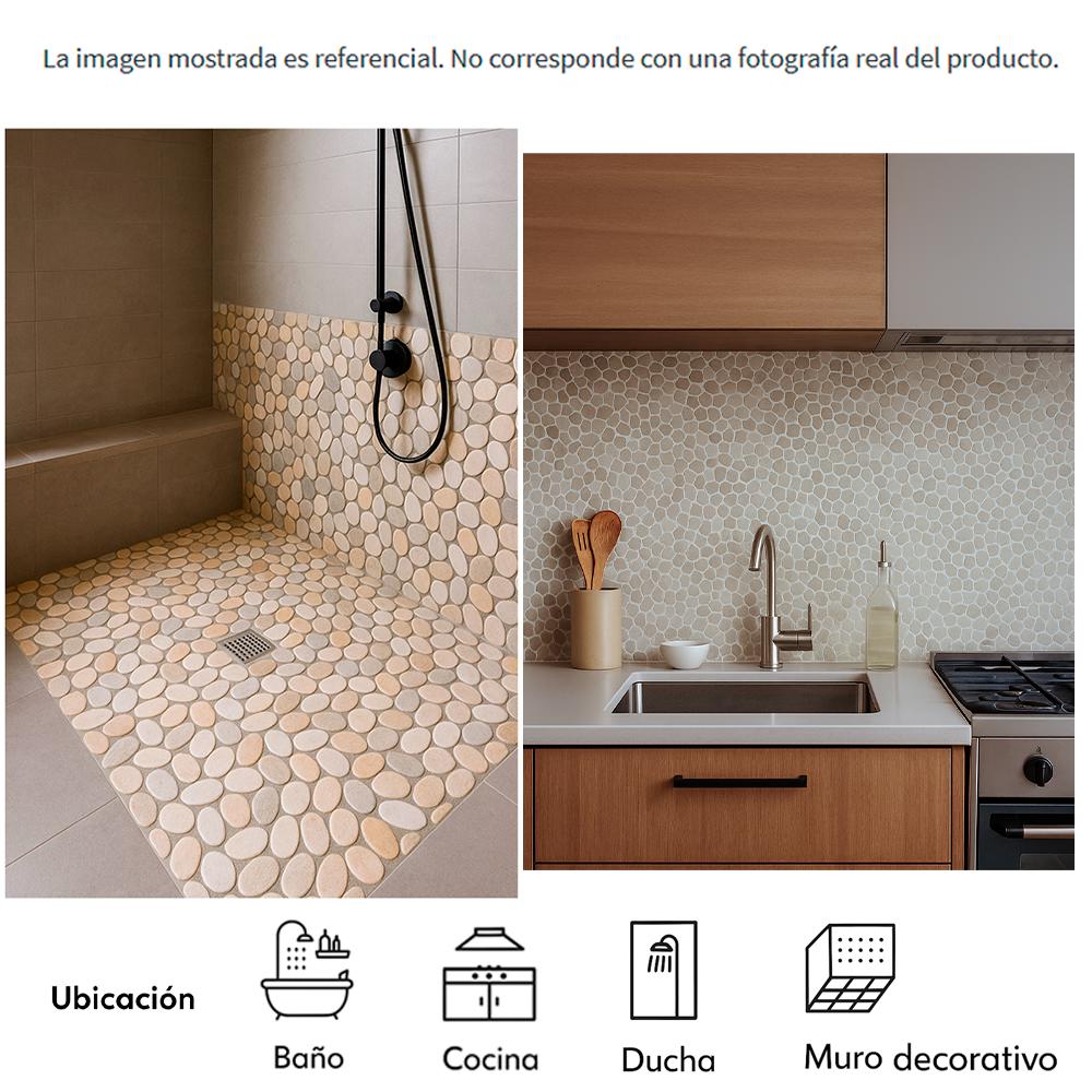 Caja de losas mosaico peanuts beige piedra de río natural 27 x 27 cm Zeric (10 U) - Miniatura 2