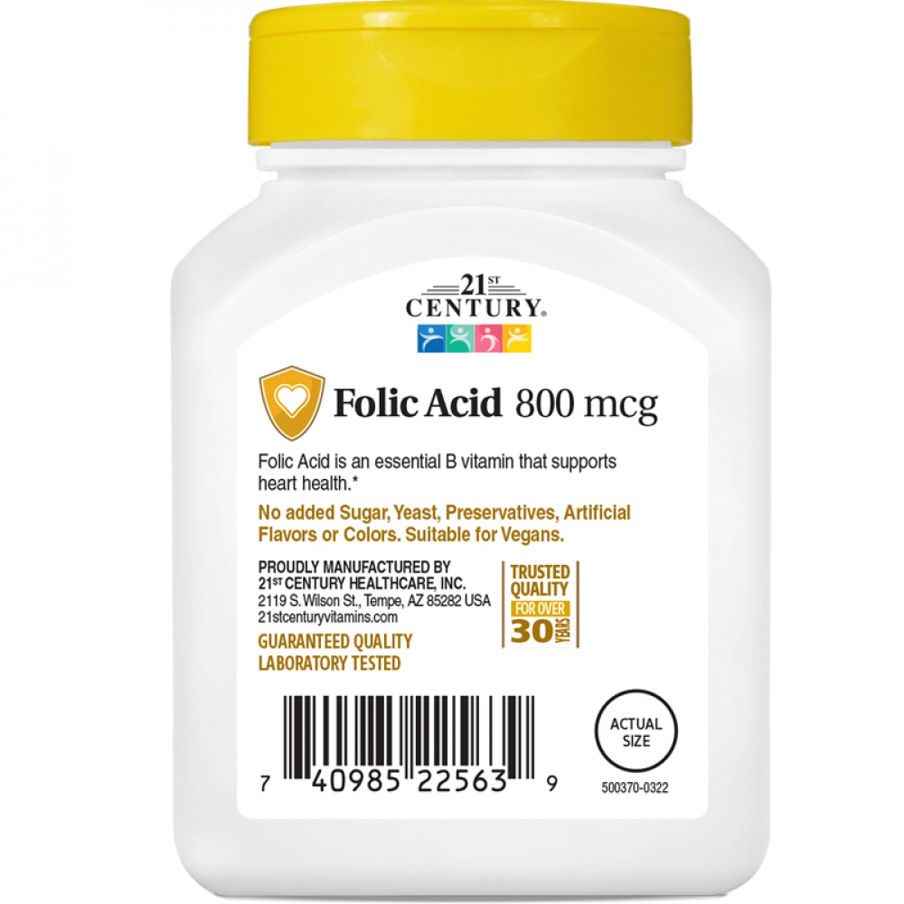 Ácido fólico 800 mcg 21st Century (180 tabletas) - Miniatura 4
