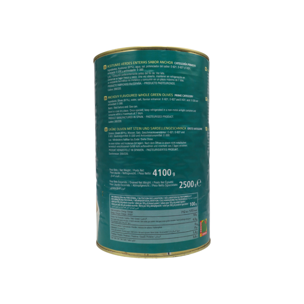 Aceitunas verdes enteras manzanilla sabor anchoa Diamir (4.1 kg / 9.04 lb) - Miniatura 3