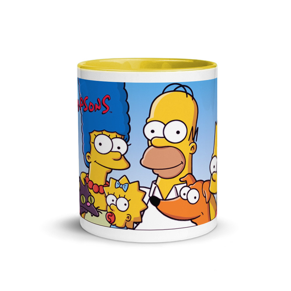 Jarra blanca y amarilla de cerámica con diseño impreso tema Los Simpsons - Miniatura 2