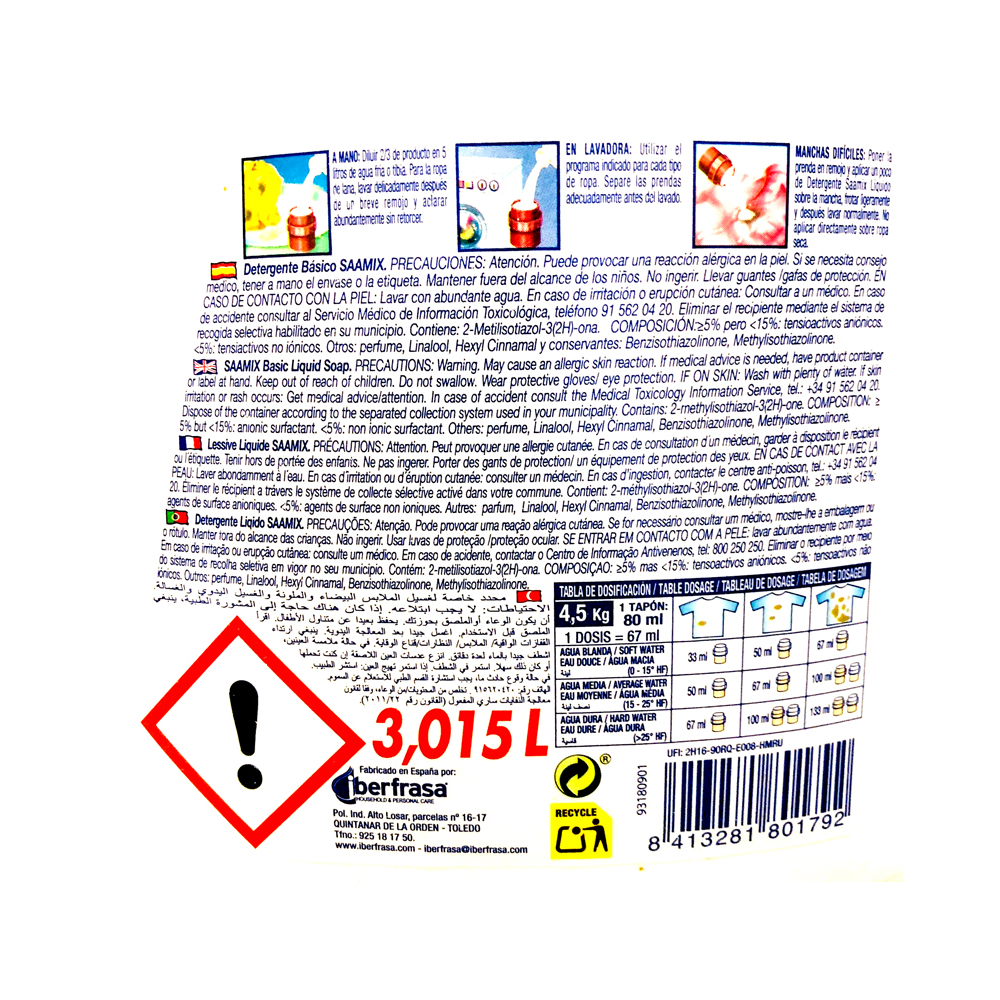 Detergente básico blanca y color Saamix (3.5 L) - Miniatura 3