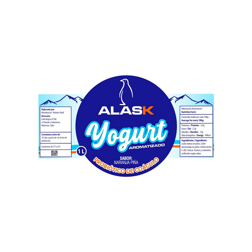 Yogurt probiótico de coágulo sabor naranja piña Alask (1 L) - Miniatura 2