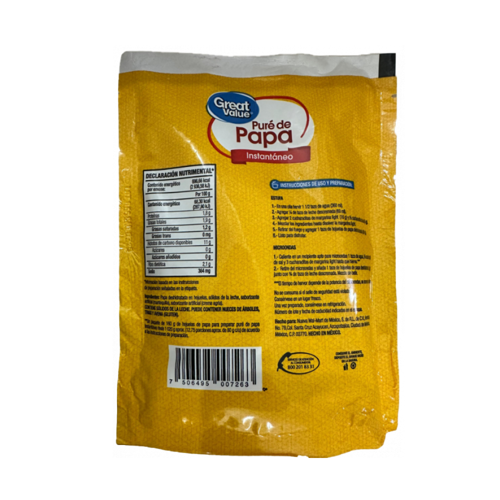Puré de papa instantáneo Great Value (160 g / 5.64 oz) - Miniatura 2