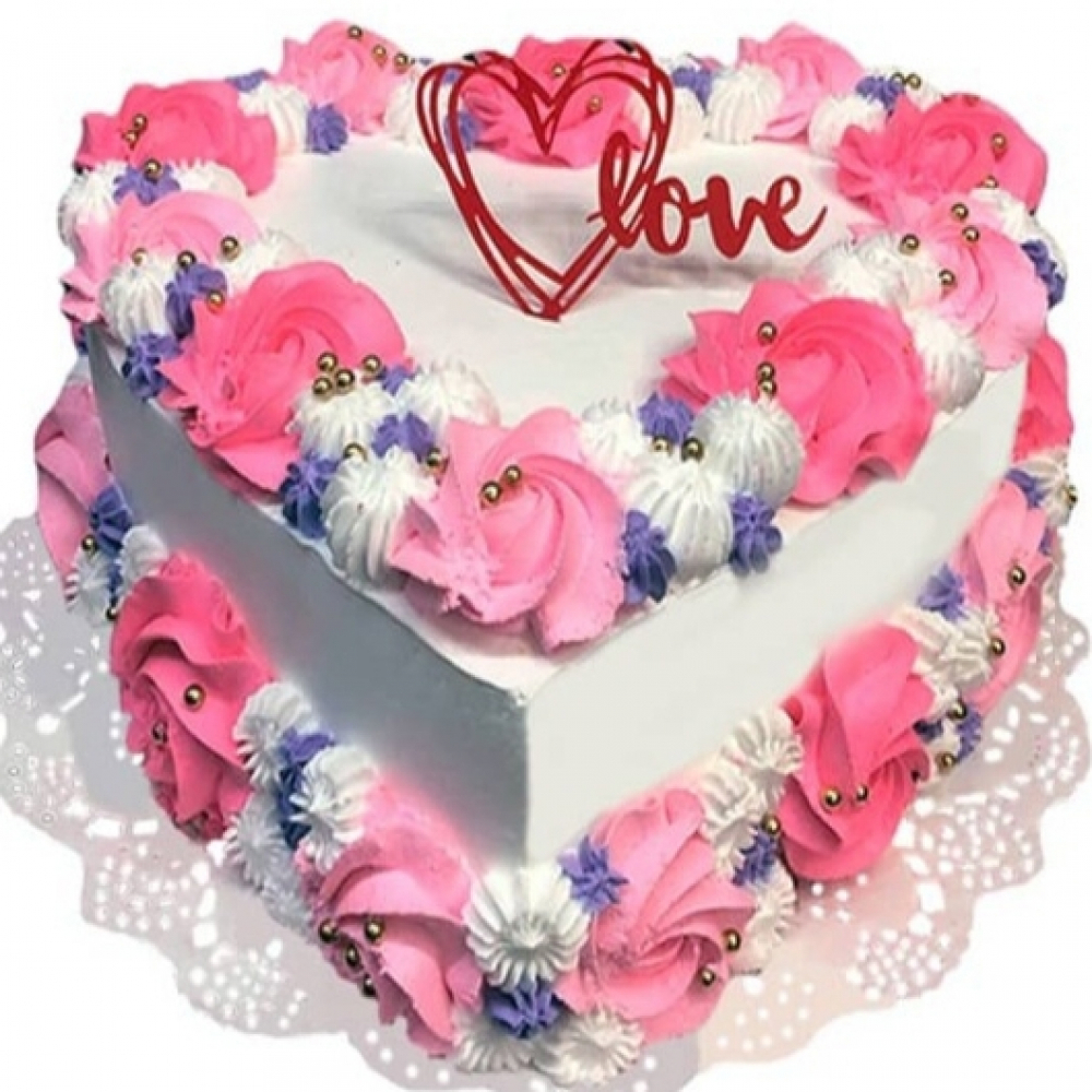 Cake de corazón de nata Rosas Love con panetela de vainilla (12 personas) - Miniatura 2