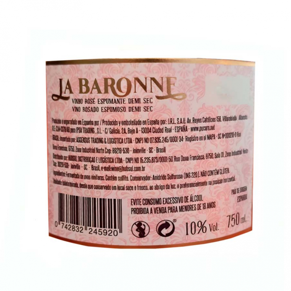 Vino espumoso Demi Sec Rose 10% vol La Baronne (750 ml) - Miniatura 3