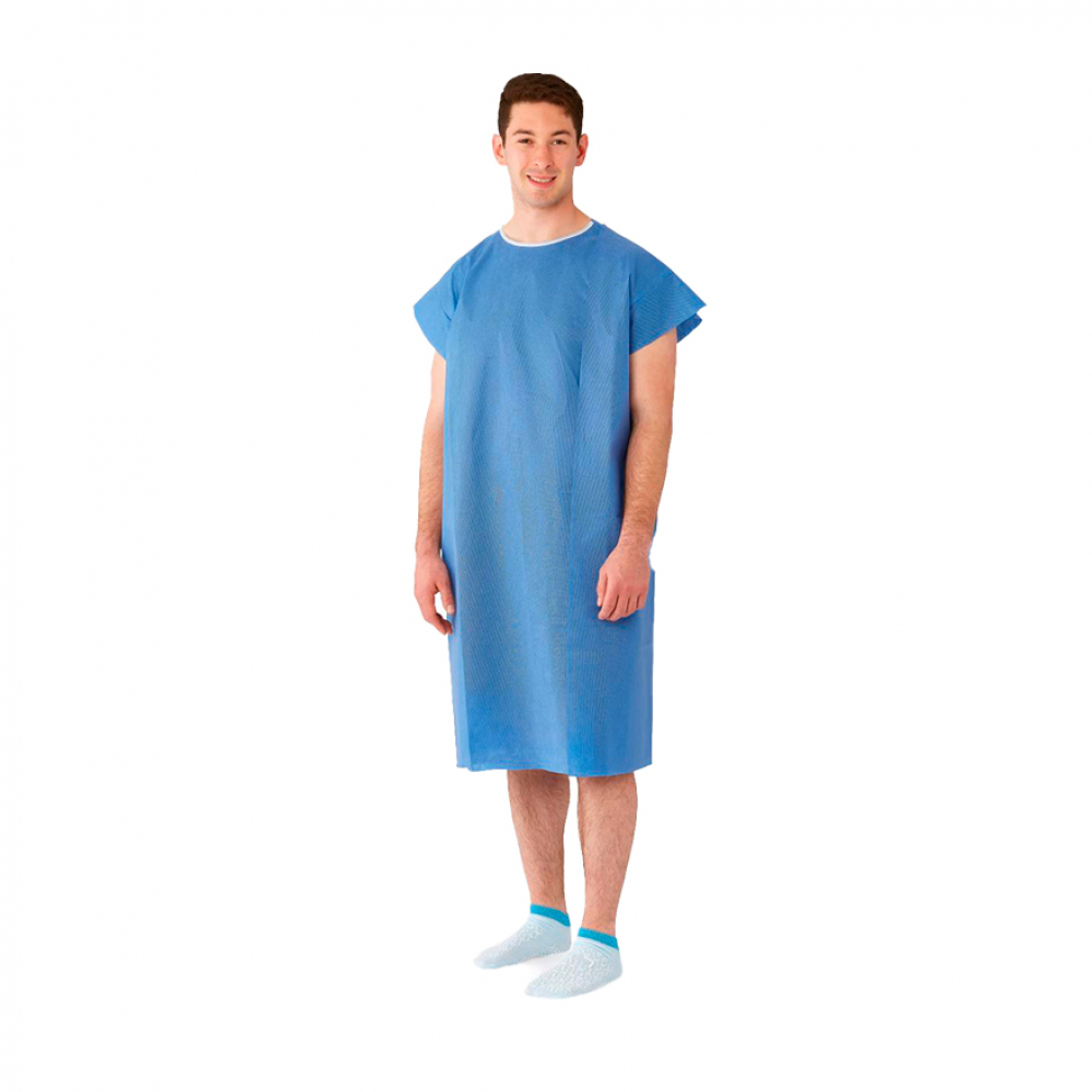 Bata para pacientes con apertura frontal azul - Miniatura 2