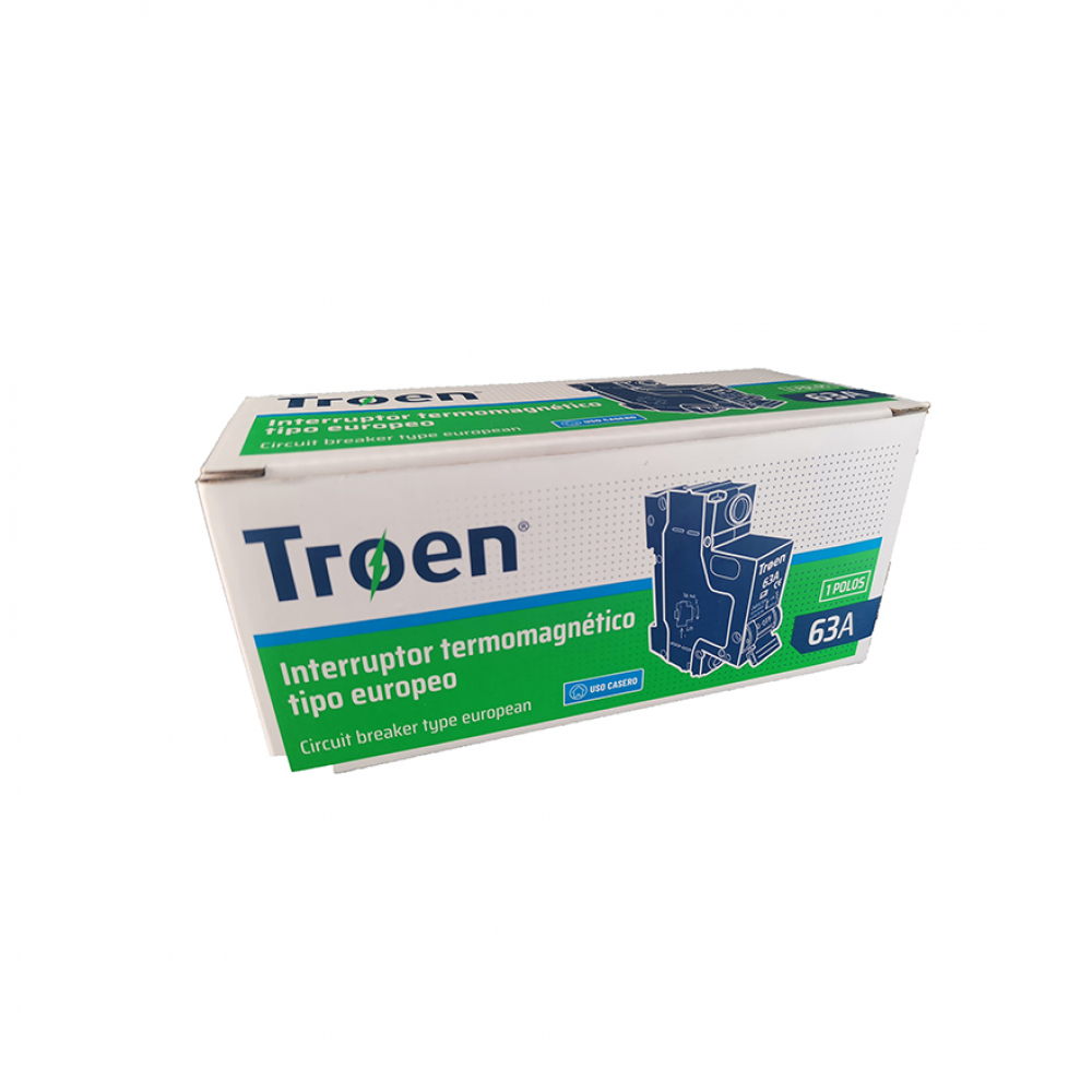 Interruptor termomagnético tipo europeo. Breaker de 63 A 1 polo Troen - Miniatura 2