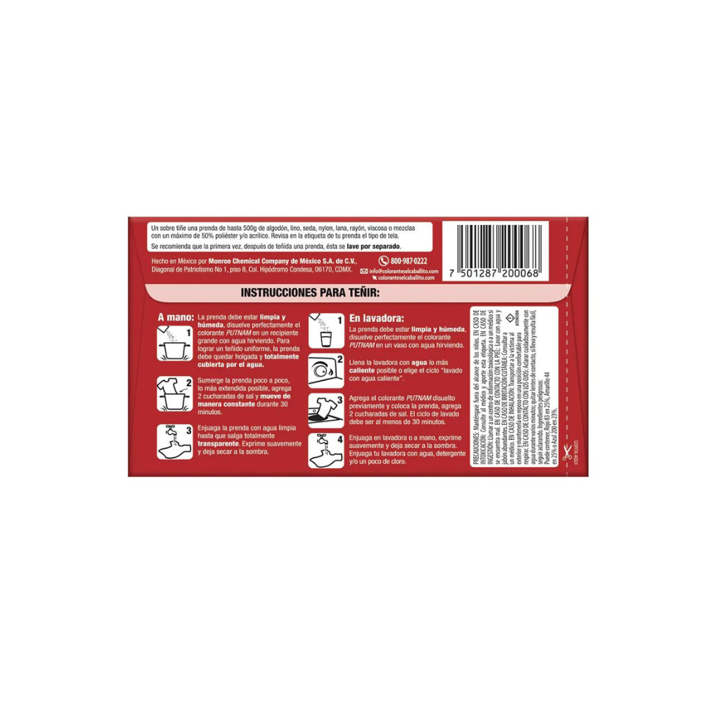 Colorante fijo para ropa jeans rojo turco 6 el Caballito Clásico (13 g) - Miniatura 2