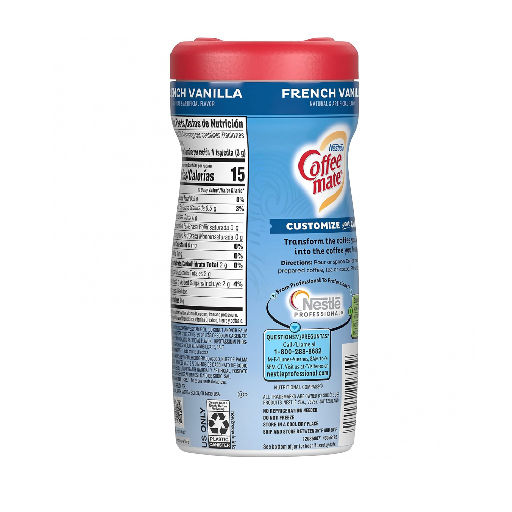 Sustituto de crema para café sabor vainilla Coffee Mate Nestlé (400 g / 14.10 oz) - Miniatura 3