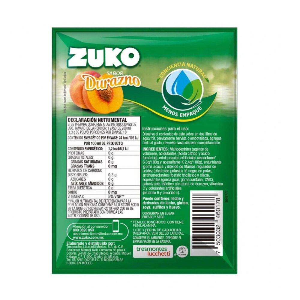 Refresco instantáneo sabor durazno Zuko (13 g) - Miniatura 2