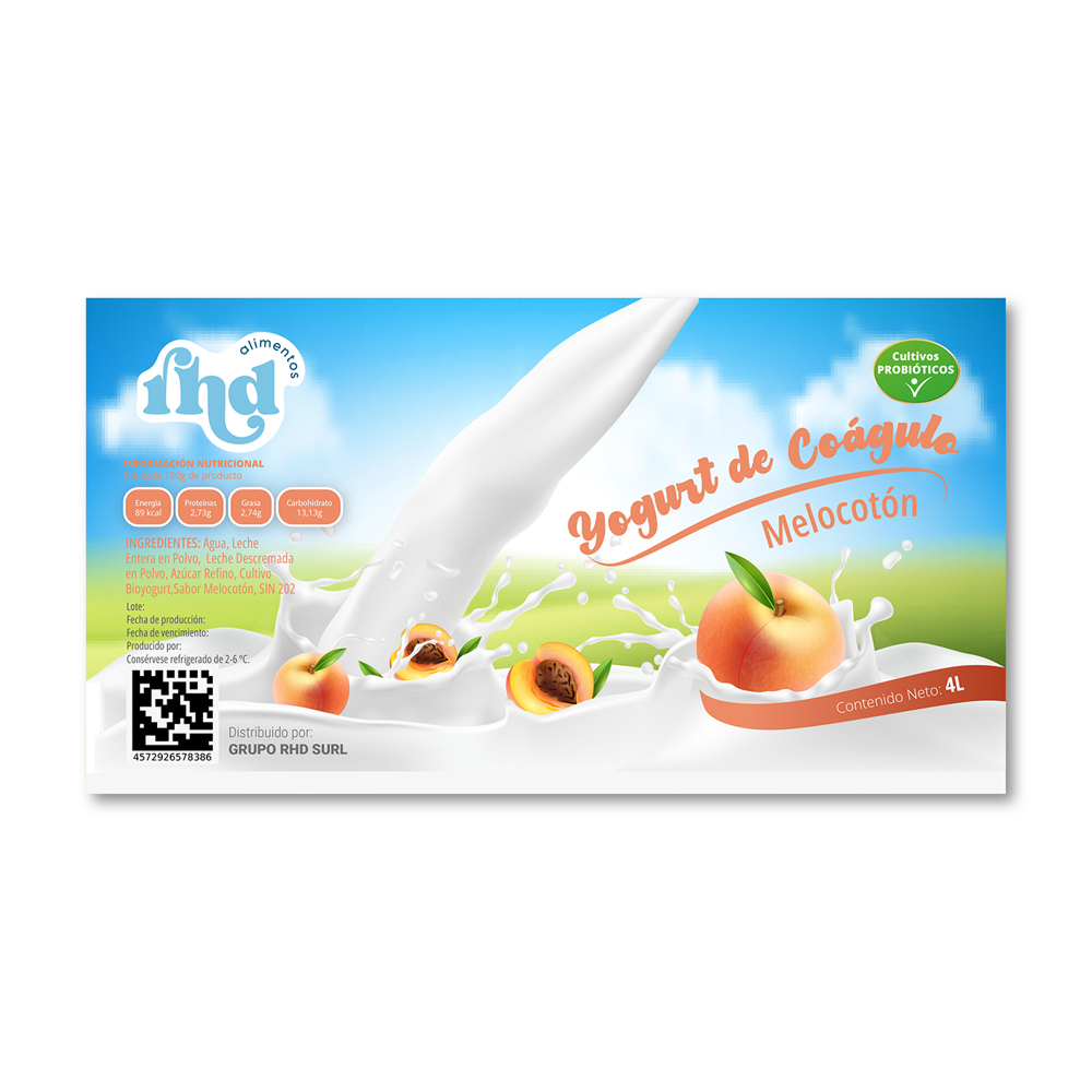 Yogurt probiótico de coágulo sabor melocotón RHD (4 L) - Miniatura 3