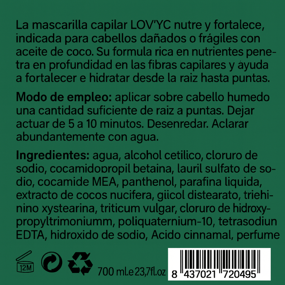 Mascarilla capilar profesional de aceite de coco Lov'yc (700 ml) - Miniatura 3