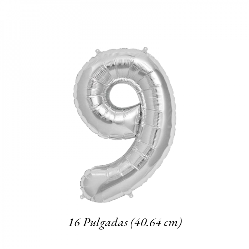 Globo plateado Número 9 - 16 pulgadas - - Miniatura 2