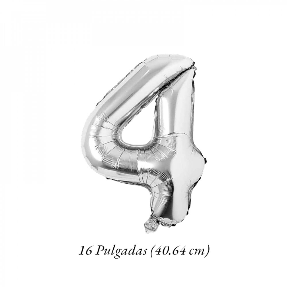 Globo plateado número 4 Balloon (16 pulgadas) - Miniatura 2