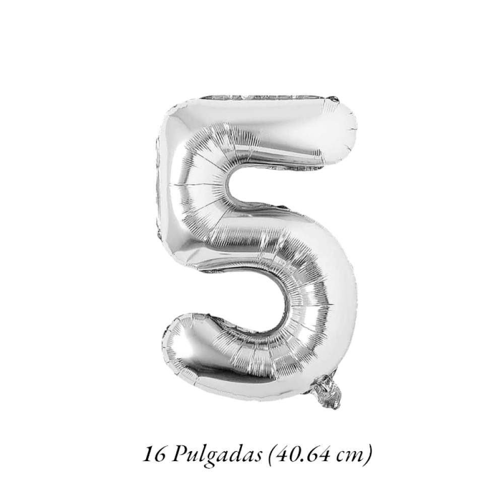 Globo plateado número 5 Balloon (16 pulgadas) - Miniatura 2