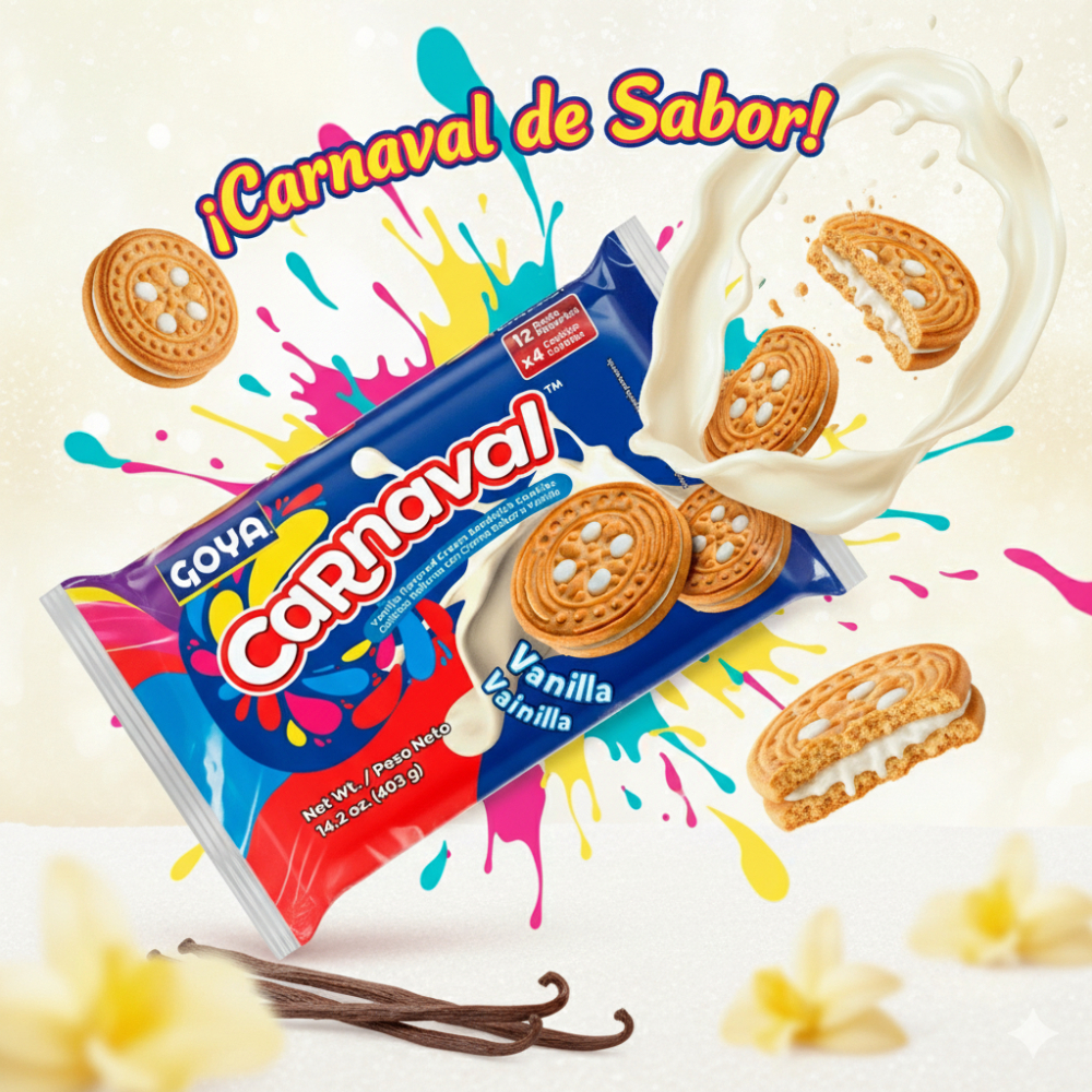 Galletas rellenas con crema sabor a vainilla Carnaval Goya (2 x 403 g/ 14.2 oz) - Miniatura 4
