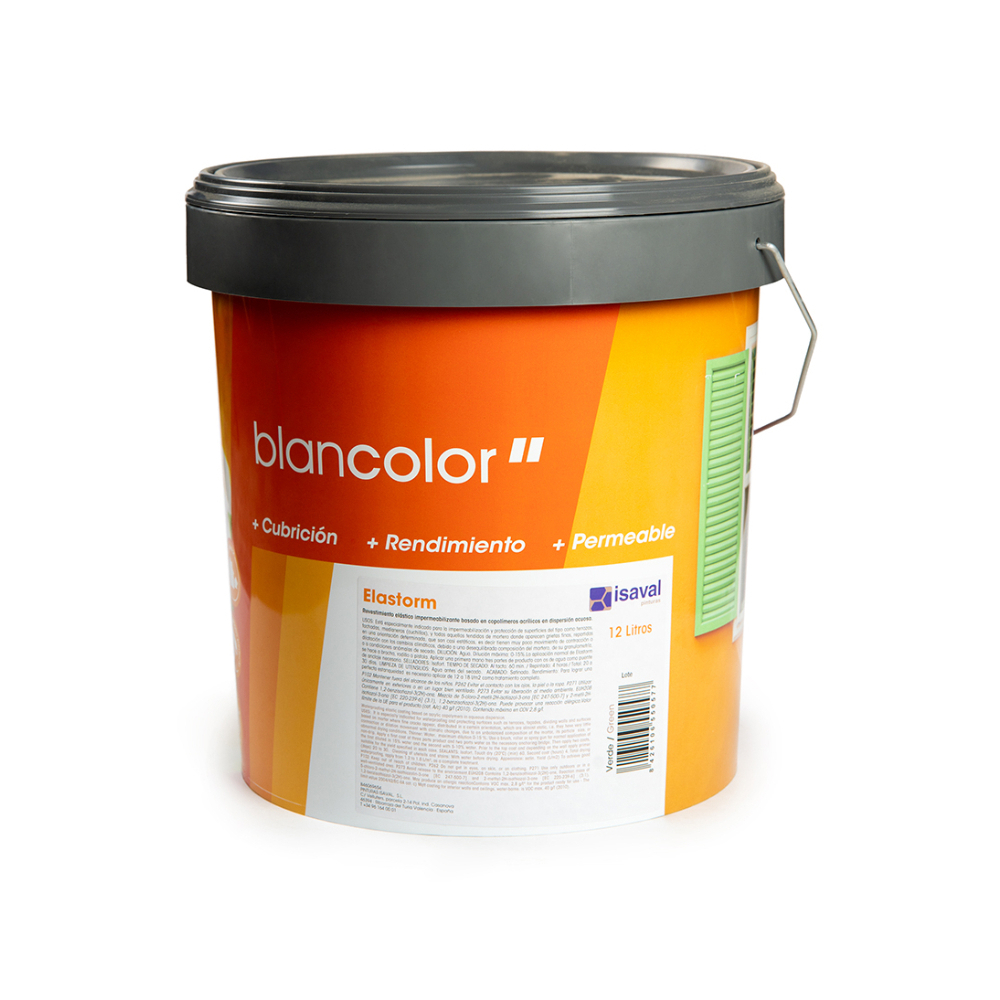 Pintura elástica impermeabilizante color verde Elastorm Blancolor Isaval (12 L) - Miniatura 2