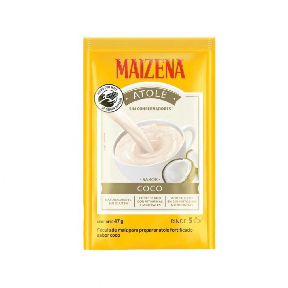 Fécula de maíz para preparar atole fortificado sabor coco Maizena (47 g / 1.66 oz) - Miniatura 4