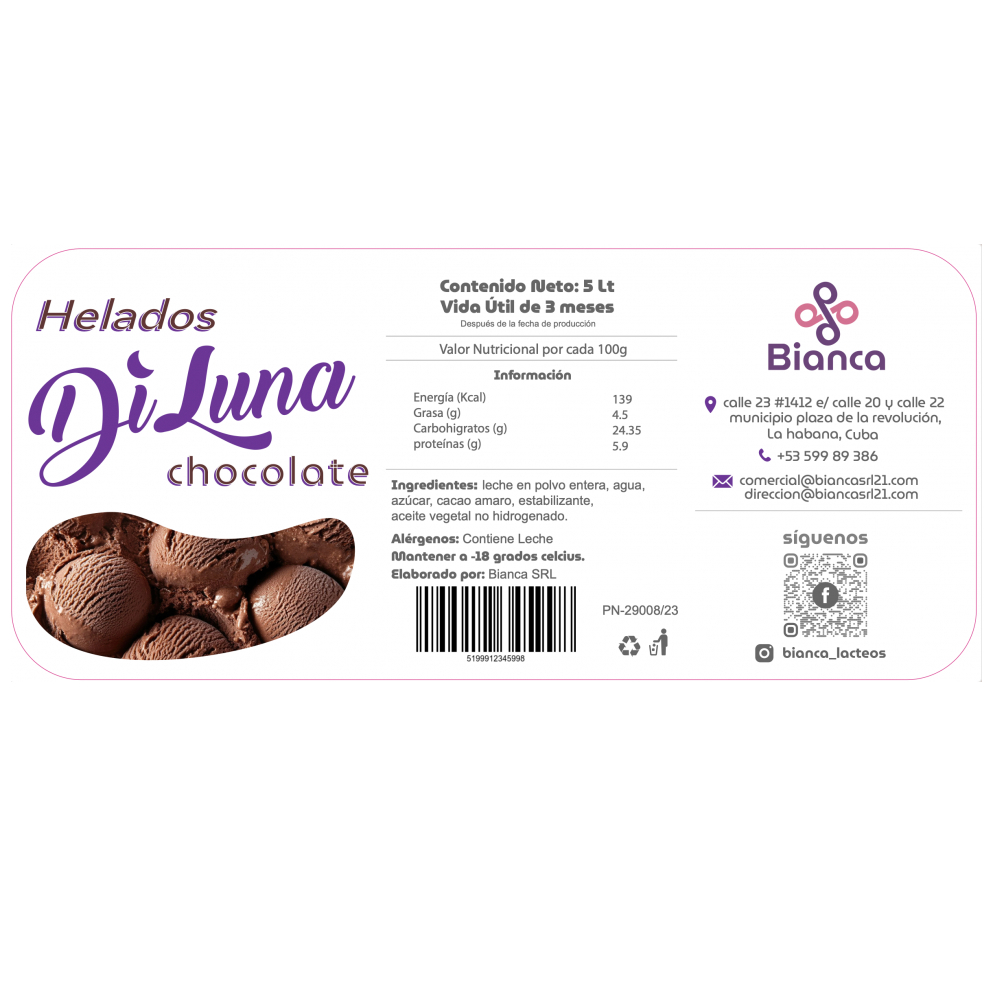 Helado sabor chocolate DiLuna (2.25 L) - Miniatura 2