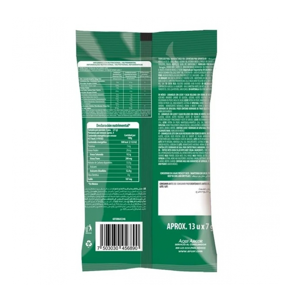 Caramelos con leche y cacao rellenos con crema de menta Arcor (90 g / 3.17 oz) - Miniatura 3